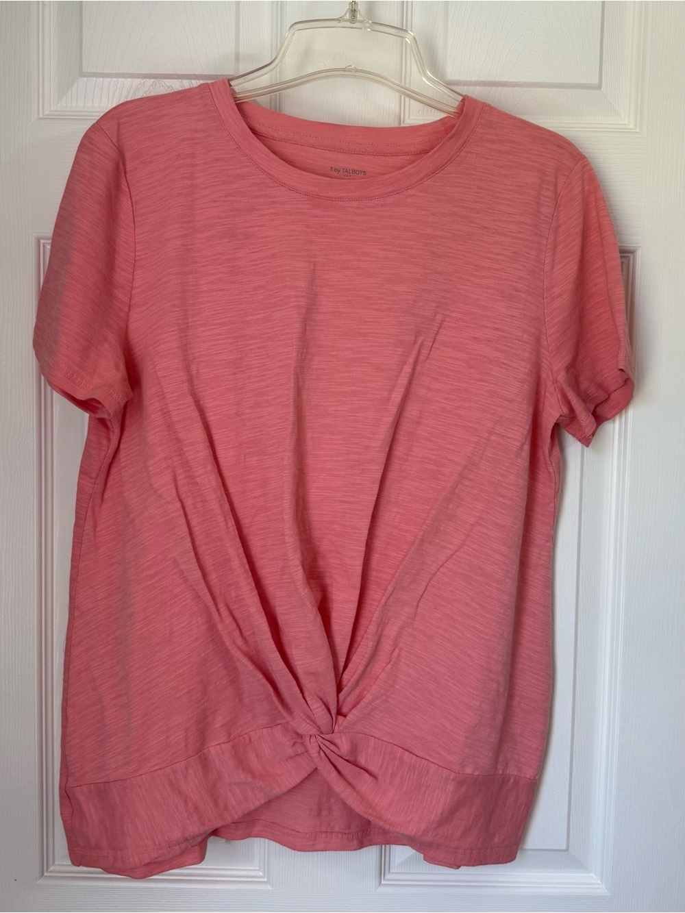 Women's Talbots Pink Twist Front Short Sleeve T-shirt Lightweight Size Large